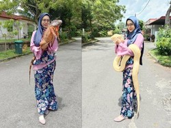 Viral Hijabers Pakai Turban dari Ular dan Tidur Bareng Iguana, Bikin Ngeri