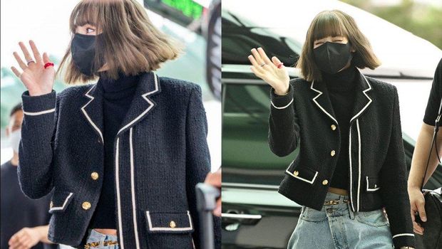 Lisa yang baru tiba untuk hadir di Paris Fashion Week