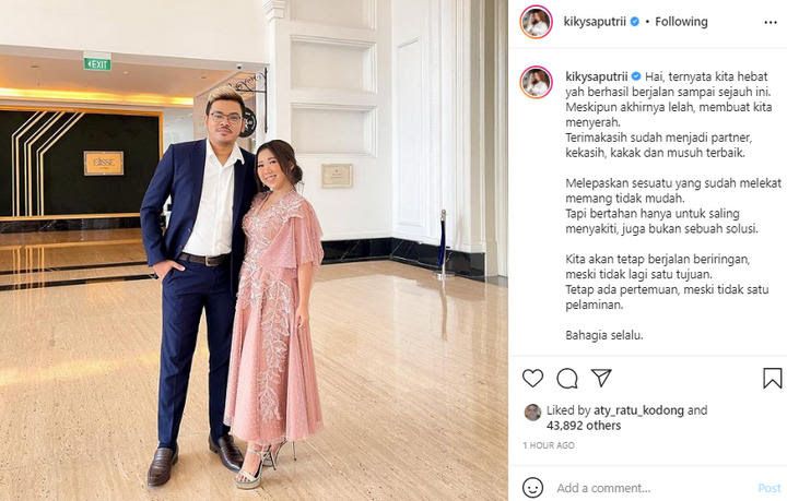 Unggahan Kiky Saputri yang diketahui sebagai kode bahwa hubungan asmaranya dengan kekasih kandas di tengah jalan.