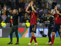Spanyol saat ini tinggal menanti pemenang di laga Belgia vs Prancis, Jumat (8/10/2021) dini hari WIB. Duel itu berlangsung di Turin dan laga final digelar di Milan. AP Photo/Antonio Calanni.