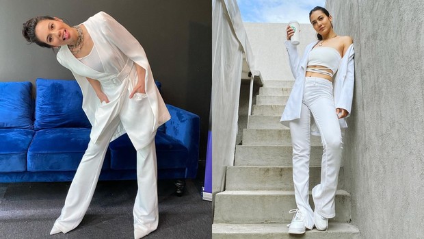 Foto: Instagram.com/pevpearce Pevita Pearce OOTD serba putih