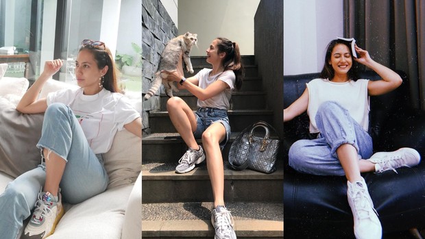 Foto: Instagram.com/pevpearce Pevita Pearce OOTD putih simpel
