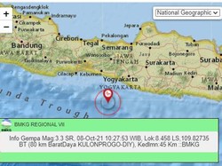 Gempa M 3,3 Guncang Perairan Kulon Progo