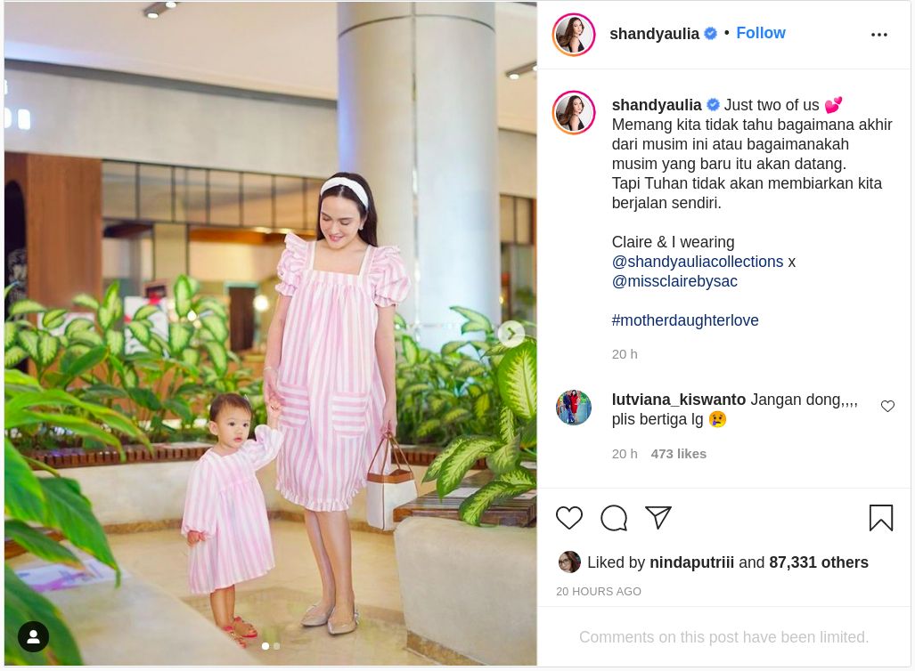Unggahan Shandy Aulia di Instagram yang menjadi sorotan