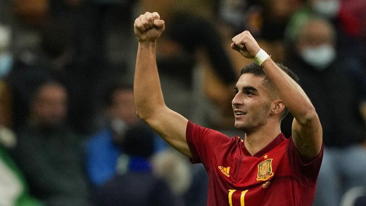 Penyerang Spanyol Ferran Torres mungkin absen di final UEFA Nations League (AP/Antonio Calanni)