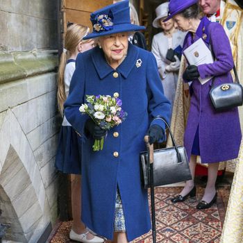 Britain's Queen Elizabeth II, followed by Britain's Princess Anne, right, arrives to attend a Service of Thanksgiving to mark the Centenary of the Royal British Legion at Westminster Abbey, in London, Tuesday, Oct. 12, 2021. (Arthur Edwards/Pool Photo via AP)