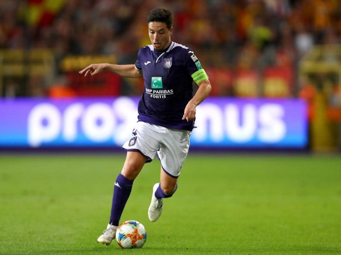 BRUSSELS, BELGIUM - AUGUST 09: Samir Nasri of Anderlecht in action during the Jupiler Pro League match between RSCA or Royal Sporting Club Anderlecht and KV Mechelen at Constant Vanden Stock Stadium on August 09, 2019 in Brussels, Belgium. (Photo by Dean Mouhtaropoulos/Getty Images)