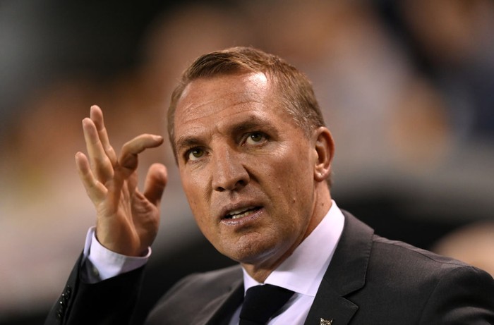 LONDON, ENGLAND - SEPTEMBER 22: Brendan Rogers, Manager of Leicester City reacts prior to the Carabao Cup Third Round match between Millwall and Leicester City at The Den on September 22, 2021 in London, England. (Photo by Justin Setterfield/Getty Images)