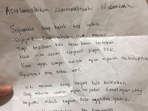 Penampakan Surat Ditulis Maling di Sidoarjo yang Kembalikan Barang Hasil Curian