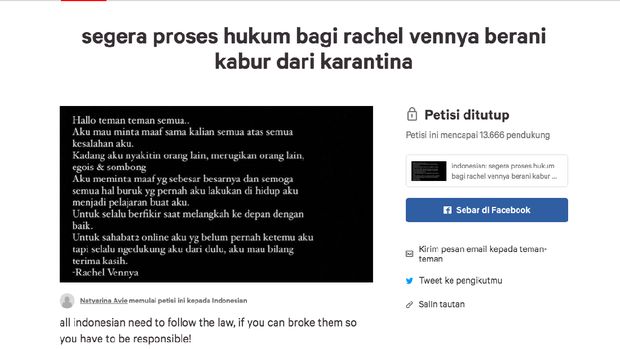 Petisi Rachel Vennya