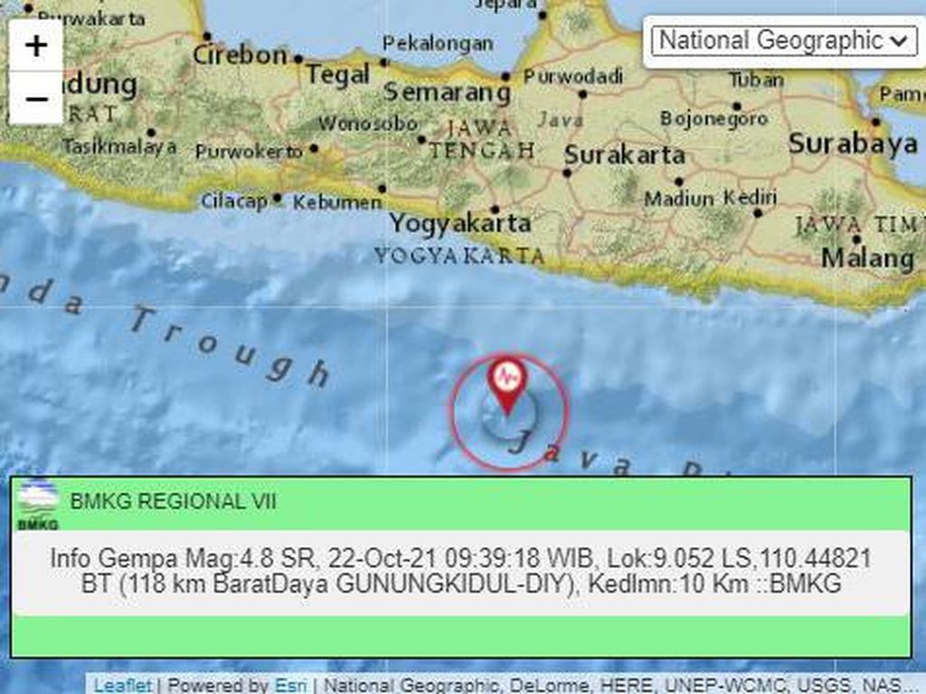 Usai Malang, Gempa M 4,8 Guncang Laut Selatan Yogya