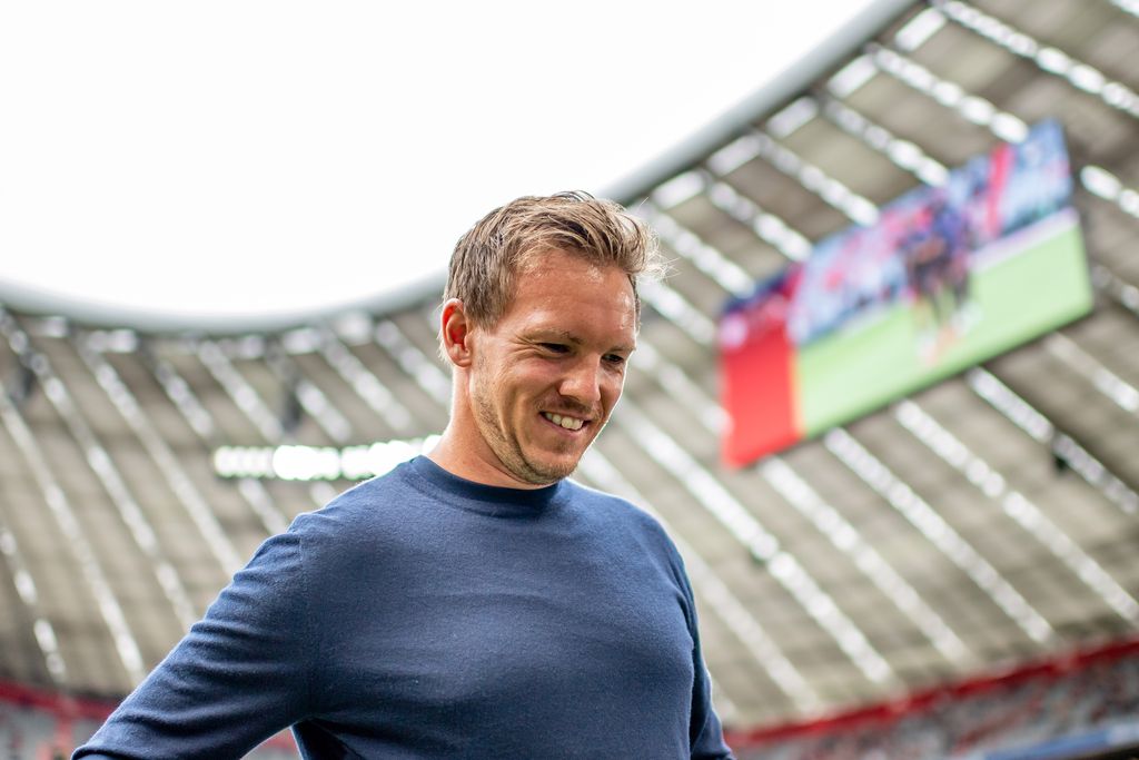 MUNICH, GERMANY - AUGUST 22: Head coach Julian Nagelsmann of Mnchen during an interview prior the Bundesliga match between FC Bayern Mnchen and 1. FC Kln at Allianz Arena on August 22, 2021 in Munich, Germany. (Photo by Thomas Eisenhuth/Bundesliga/Bundesliga Collection via Getty Images)
