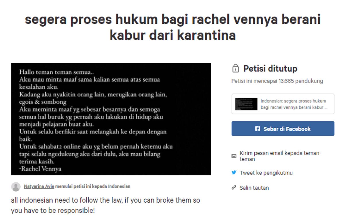 Petisi Rachel Vennya