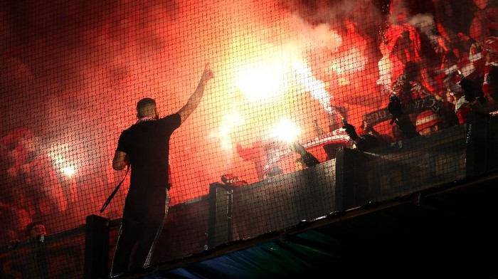 ROTTERDAM, NETHERLANDS - OCTOBER 21: Union Berlin fans show their support during the UEFA Europa Conference League group E match between Feyenoord and 1. FC Union Berlin at  on October 21, 2021 in Rotterdam, Netherlands. (Photo by Dean Mouhtaropoulos/Getty Images)