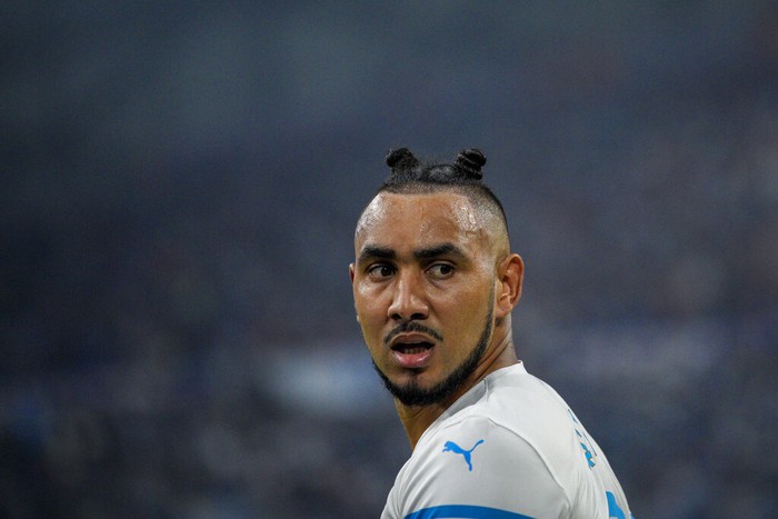 Marseilles Dimitri Payet looks on during the French League One soccer match between Marseille and FC Lorient at the Velodrome stadium in Marseille, France, Sunday, Oct. 17, 2021. (AP Photo/Daniel Cole)