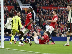 Liverpool menggandakan keunggulan di menit ke-14. Umpan tarik Trent-Alexander-Arnold dari sisi kanan dicocor masuk Diogo Jota ke dalam gawang Man United. P Photo/Rui Vieira.