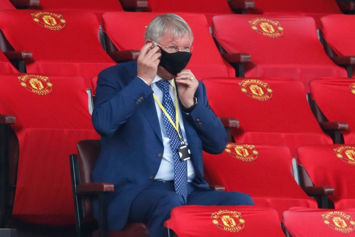 MANCHESTER, ENGLAND - JULY 22: Sir Alex Ferguson looks on from the stands during the Premier League match between Manchester United and West Ham United at Old Trafford on July 22, 2020 in Manchester, England. Football Stadiums around Europe remain empty due to the Coronavirus Pandemic as Government social distancing laws prohibit fans inside venues resulting in all fixtures being played behind closed doors. (Photo by Clive Brunskill/Getty Images)