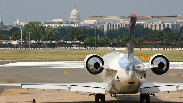 United States Capitol and Reagan National Airport on a sunny summer day