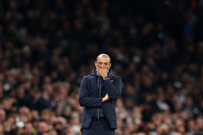 Nuno Espirito Santo LONDON, ENGLAND - OCTOBER 30: Nuno Espirito Santo, Manager of Tottenham Hotspur reacts after Manchester United score their third goal during the Premier League match between Tottenham Hotspur and Manchester United at Tottenham Hotspur Stadium on October 30, 2021 in London, England. (Photo by Catherine Ivill/Getty Images)