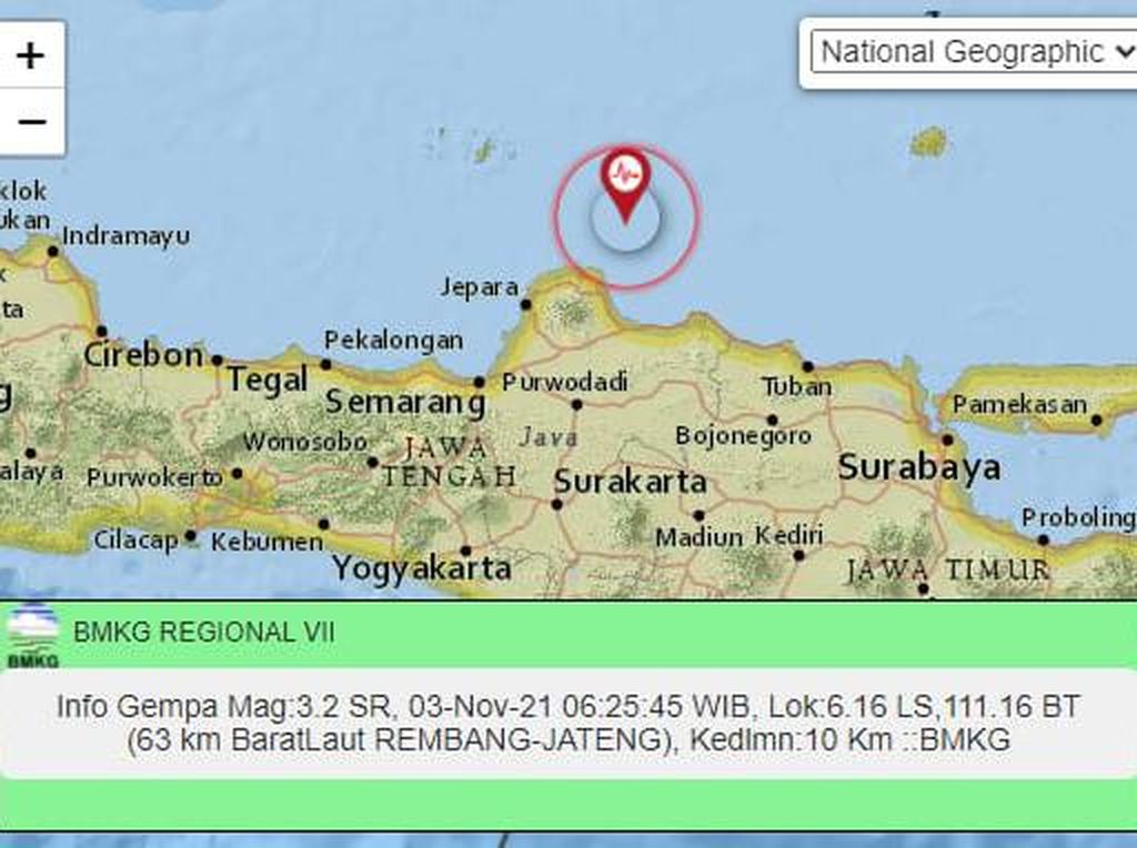 Gempa M 3,2 Guncang Perairan Rembang