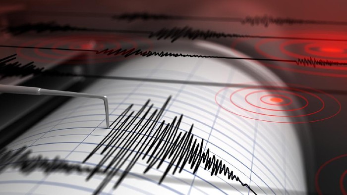 Seismograph with paper in action and earthquake - 3D Rendering