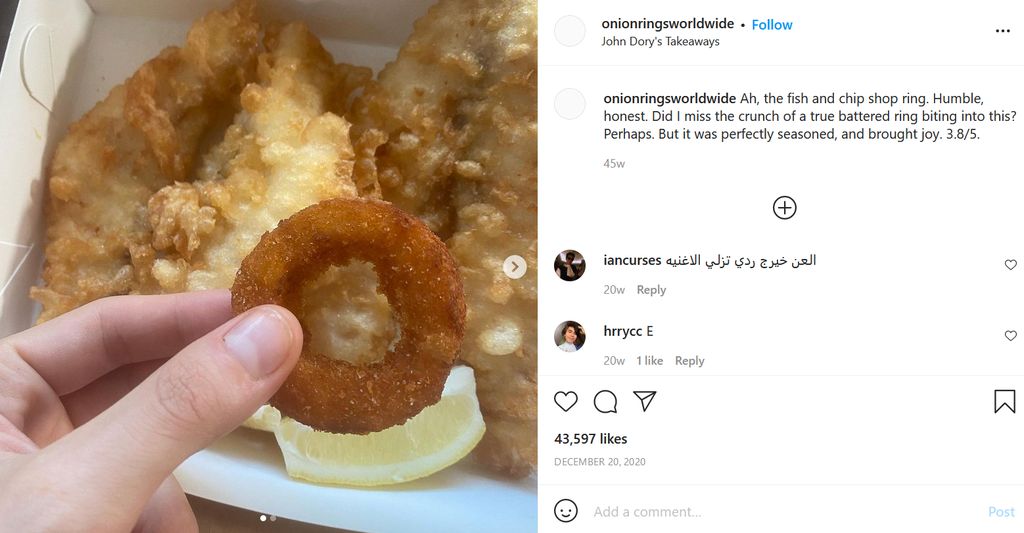 Akun Instagram khusus review onion ring milik Lorde