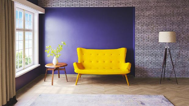Modern living room interior with vibrant colors