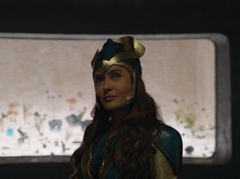 Ajak (Salma Hayek) in Marvel Studios' ETERNALS. Photo courtesy of Marvel Studios. ©Marvel Studios 2021. All Rights Reserved.