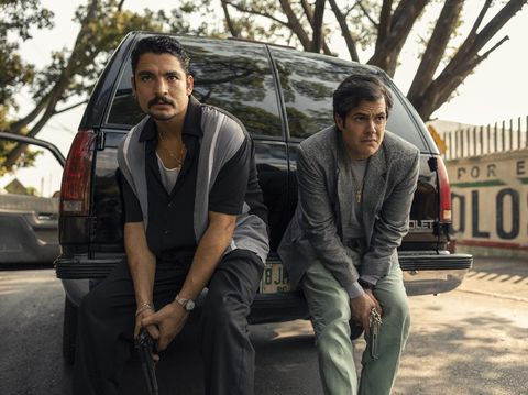 Narcos Mexico. (L to R) Bobby Soto as David Barron, Alfonso Dosal as Benjamin Arellano Felix in episode 305 of Narcos Mexico. Cr. Juan Rosas/Netflix © 2021