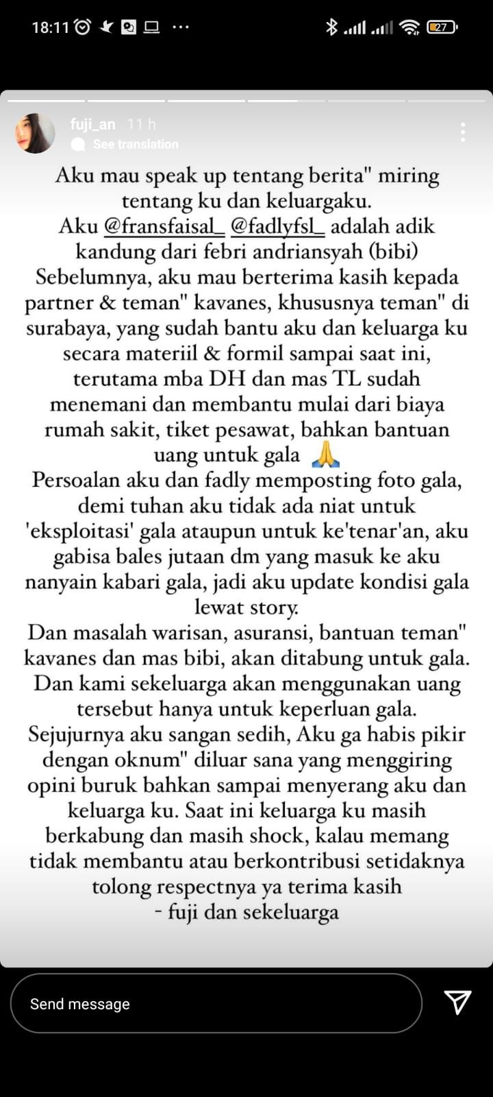 Klarifikasi adik Bibi Andriansyah soal keluarga yang dituding melakukan eksploitasi terhadap Gala Sky.