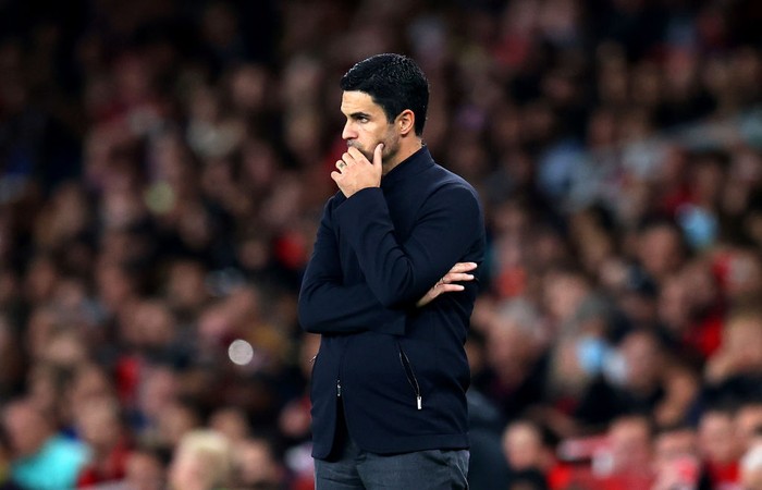 LONDON, ENGLAND - OCTOBER 18: Mikel Arteta, Manager of Arsenal reacts during the Premier League match between Arsenal and Crystal Palace at Emirates Stadium on October 18, 2021 in London, England. (Photo by Catherine Ivill/Getty Images)