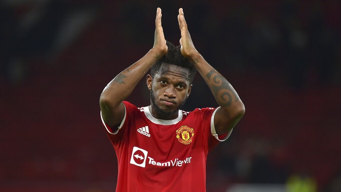 Manchester Uniteds Fred during the English Premier League soccer match between Manchester United and Liverpool at Old Trafford in Manchester, England, Sunday, Oct. 24, 2021. (AP Photo/Rui Vieira)