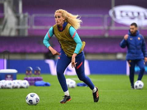 GOTHENBURG, SWEDEN - MAY 15: Kheira Hamraoui of FC Barcelona in action during the FC Barcelona Training Session ahead of the UEFA Women's Champions League Final at Ullevi Stadium on May 15, 2021 in Gothenburg, Sweden. (Photo by David Lidstrom/Getty Images)