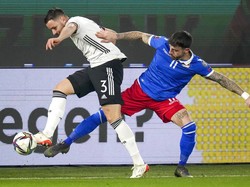 Pertandingan antara Jerman vs Liechteinstein berlangsung di Volskwagen Arena, Wolfsburg, Jerman, Jumat (12/11/2021). AP Photo/Michael Sohn.