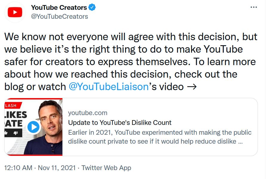 YouTube resmi sembunyikan jumlah dislike di video ini, alasannya!