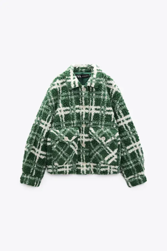 Zara - Jaket Bahan Flis Kotak-Kotak