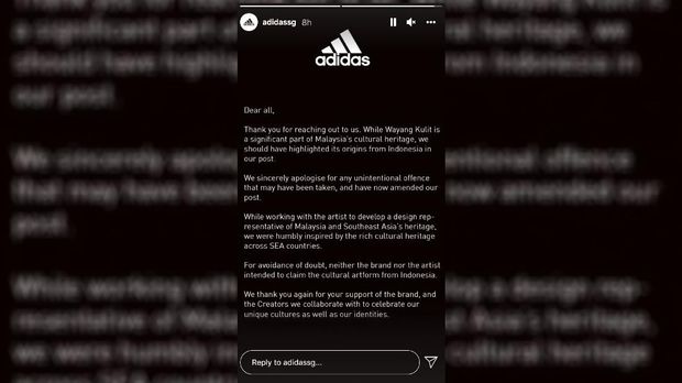 adidas singapura minta maaf usai sebut wayang kulit dari malaysia