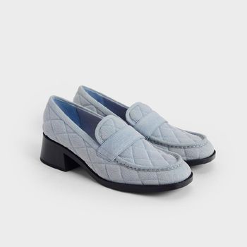 Charles & Keith - Sepatu Block Heel Penny Loafers - Light Blue