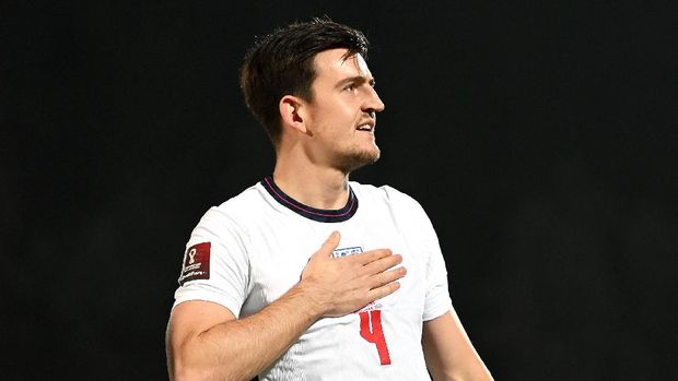 SERRAVALLE, SAN MARINO - NOVEMBER 15: Harry Maguire of England celebrates after scoring their team's first goal during the 2022 FIFA World Cup Qualifier match between San Marino and England at San Marino Stadium on November 15, 2021 in Serravalle, San Marino. (Photo by Alessandro Sabattini/Getty Images)