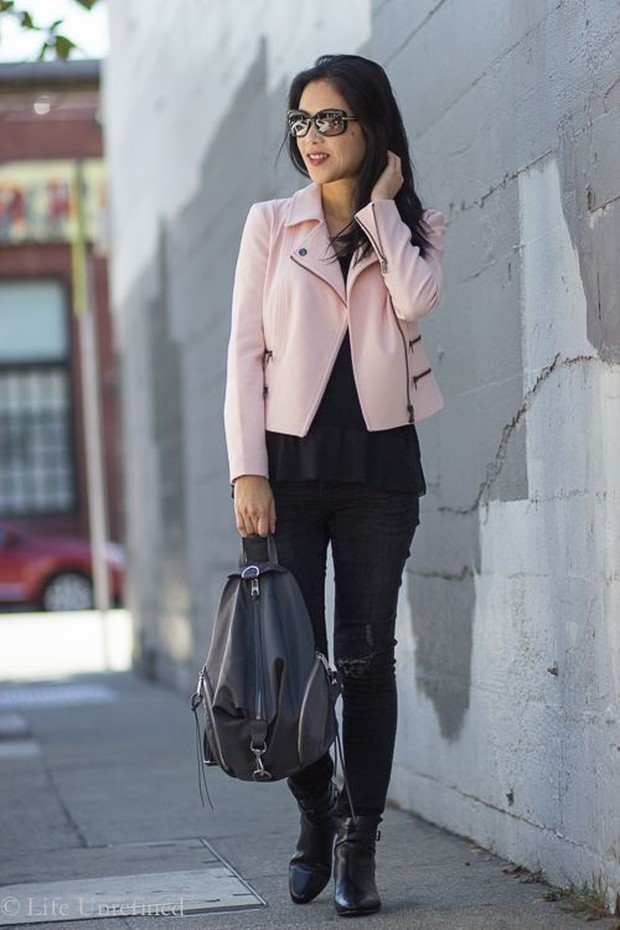 Pakailah leather jacket berwarna pink muda