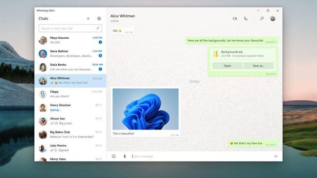 Tampilan aplikasi baru WhatsApp untuk Windows