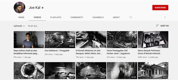 Video Joe Kal/Youtube.com/Joe Kal Rekomendasi youtube channel horor