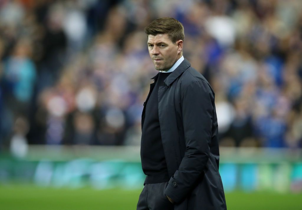 GLASGOW, SCOTLAND - SEPTEMBER 16: Steven Gerrard, Head Coach of Rangers looks on prior to the UEFA Europa League group A match between Rangers FC and Olympique Lyon at Ibrox Stadium on September 16, 2021 in Glasgow, Scotland. (Photo by Ian MacNicol/Getty Images)