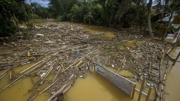 Sampah Hambat Aliran Sungai di Hulu Sungai Tengah