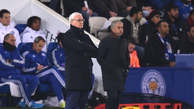 LEICESTER, ENGLAND - DECEMBER 14:  (l-R) Claudio Rainieri the manager of Leicester City and Jose Mourinho the manager of Chelsea look on during the Barclays Premier League match between Leicester City and Chelsea at the King Power Stadium on December14, 2015 in Leicester, United Kingdom.  (Photo by Michael Regan/Getty Images)
