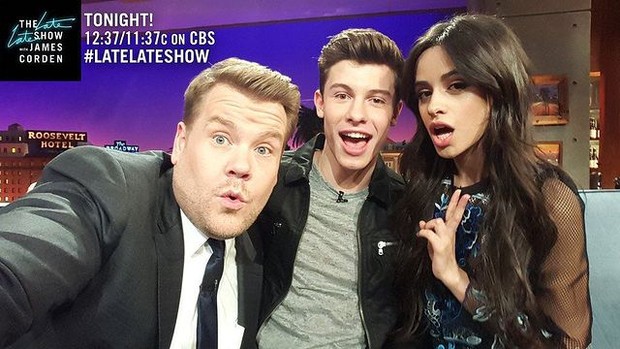 Shawn, Camila dan James Corden / foto: instagram.com/camila_cabello Shawn, Camila dan James Corden