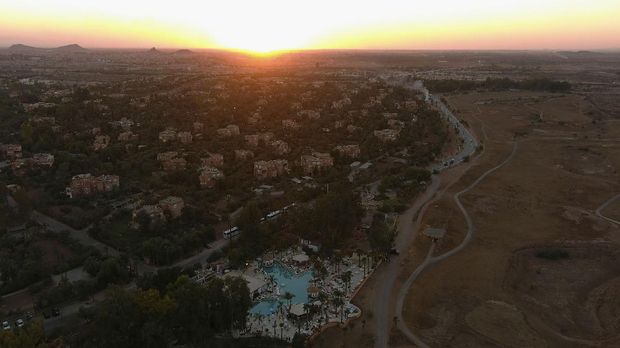 An aerial view of Nikki Beach Marrakech, Morocco November 10, 2021. Picture taken with a drone on November 10, 2021. REUTERS/Ilan Rosenberg