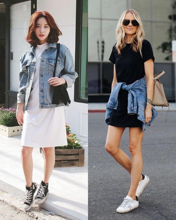 Memadukan dress dengan sneaker