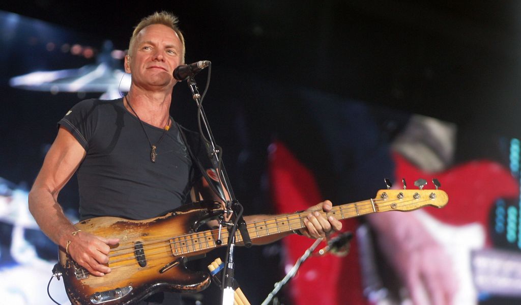 HAMBURG, GERMANY - SEPTEMBER 11:  Lead singer Sting of the British rock band The Police, performs on stage of the HSH Nordbank Arena on September 11, 2007 in Hamburg, Germany. The concert starts their German Tour.  (Photo by Krafft Angerer/Getty Images)