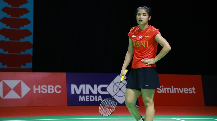 Gregoria Mariska Tunjung membuka keunggulan Indonesia atas Korea di final Badminton Asia Team Championship 2022 (Foto: Humas PP PBSI)